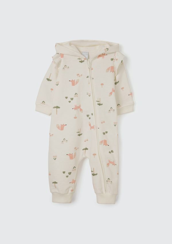Macacão Bebê Menina Com Capuz Em Moletom Peluciado - Off white 12M