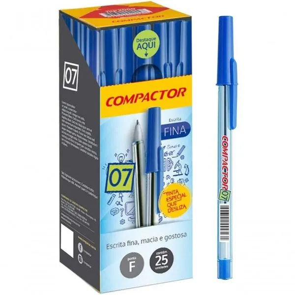 Caneta Esferográfica Azul Compactor 25 Unidades