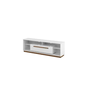 Rack em MDF, 1 Porta, 2 Prateleiras - Saturno Branco / Amêndoa