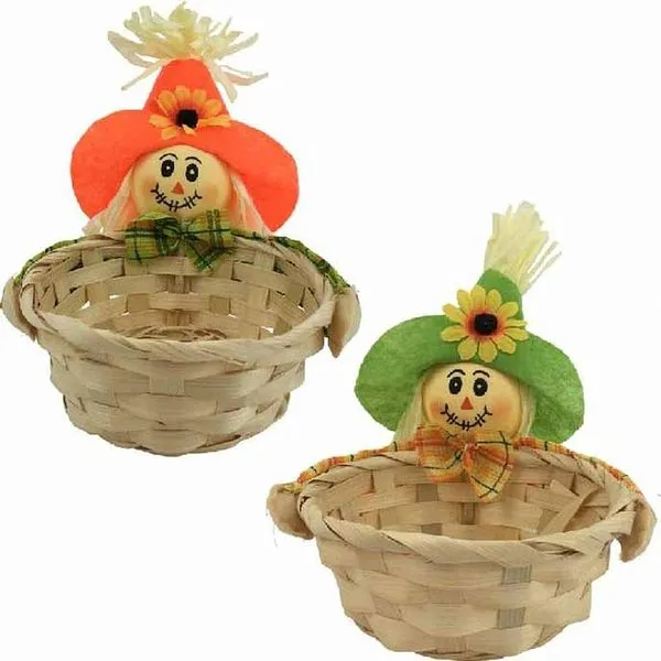 Cesta Decorativa de Espantalho para Festa Junina 13cm X 17cm Pacote com 4 Unidades Verde e Laranja Cesta Decorativa Espantalho Festa Junina 13cm X 17cm Kit com 4 Verde e Laranja