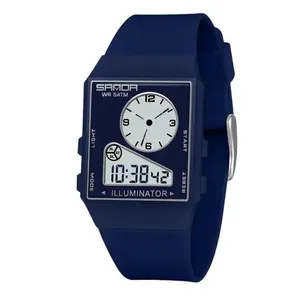 Relógio Eletrônico Multifuncional Masculino Quadrado Azul Sanda 6338 Digital Resistente à Água Relógio Eletrônico Multifuncional Masculino Sanda 6338 Digital Azul Resistente à Água