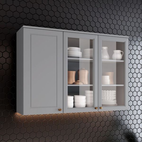 Armário Aéreo 3 Portas Americana Henn 120cm | Cinza