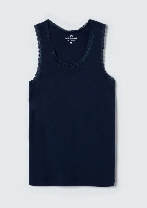 Regata Básica Infantil Menina Em Ribana Com Renda - Azul 008