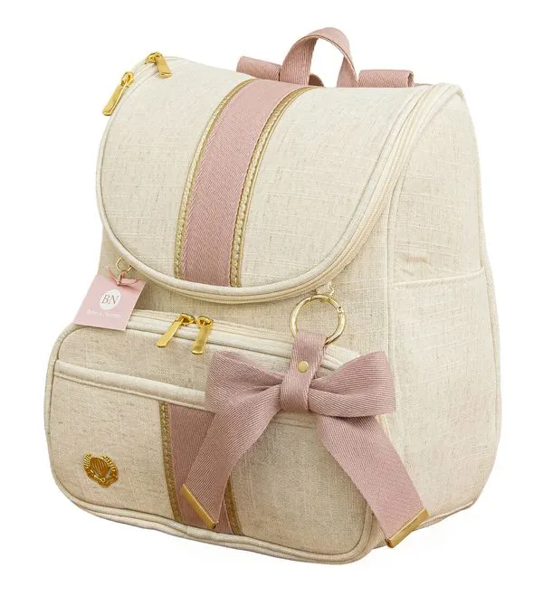 Mochila Maternidade Malu Linho Cru/Rose