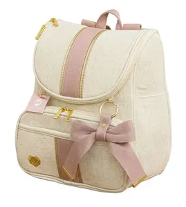 Mochila Maternidade Malu Linho Cru/Rose