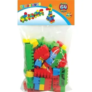 Brinquedo de Montar Bloquinhos 64 Peças com Encaixe Fácil e Cores Vibrantes GGB Plast Brinquedo de Montar Bloquinhos 64 Peças Cores Vibrantes GGB Plast
