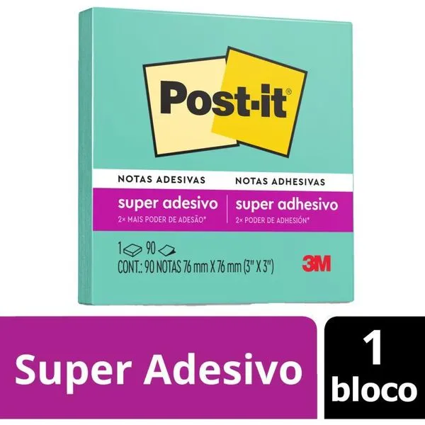 BLOCO DE RECADO POST-IT 76X76MM AZUL AQUA 90FLS.