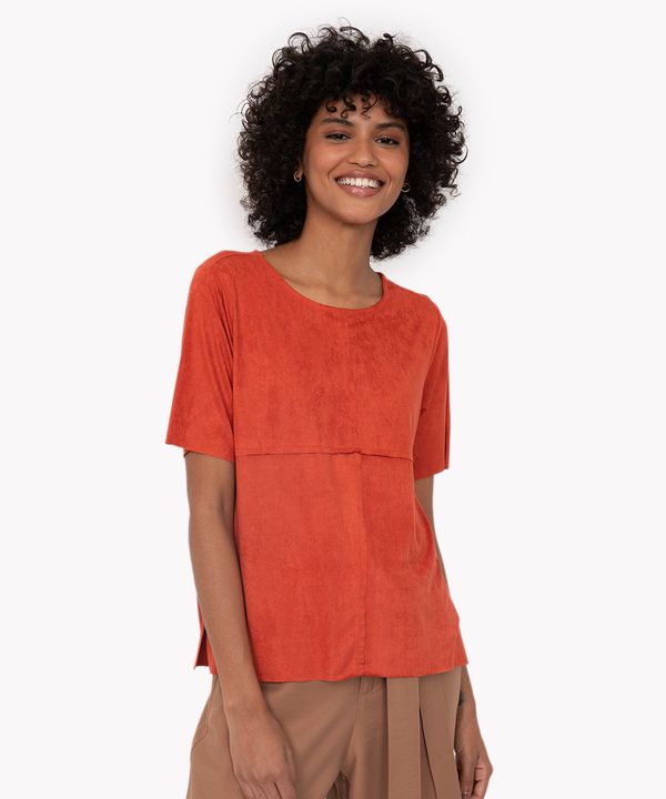 blusa de suede recortes manga curta terracota G