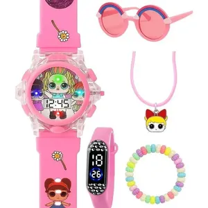Relógio Infantil Digital Kit LOL para Menina com Pulseira em Silicone com Óculos de Sol e Colar Temáticos Rosa Relógio Infantil Digital Kit LOL para Menina com Pulseira em Silicone com Óculos de Sol e Colar Rosa