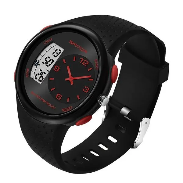 Relógio Sanda Eletrónico Digital De Dupla Exibição 50 M Design Preto Vermelho