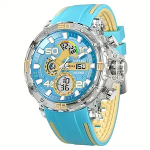 Relógio Digital Masculino Moderno Multifuncional com Luz Noturna Azul Claro Pulseira em Tpu Smael Relógio Digital Masculino Multifuncional com Luz Noturna Azul Claro Smael