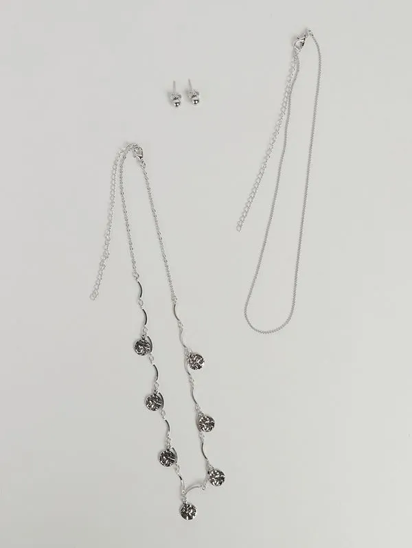 Conjunto Colar e Brinco Medalha PRATA