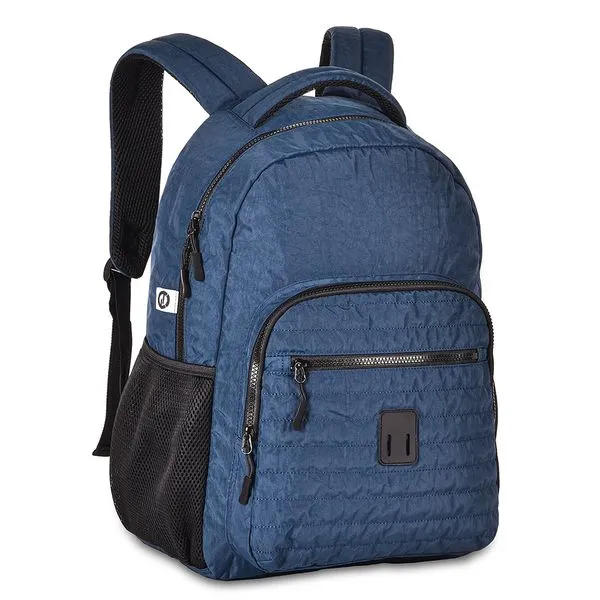 Mochila de Costas Masculina Bolsos Frontais Com Zíper Crinkle Azul CW24012 - Clio Style