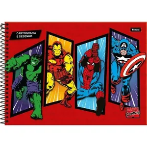 Caderno de Desenho Foroni Marvel Comics Capa Dura Espiral Preto 80 Folhas com Encarte Caderno de Desenho Foroni Marvel Comics Capa Dura 80 Folhas Preto