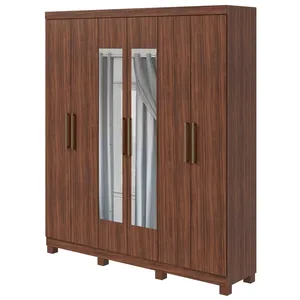 Guarda-Roupa 6 Portas, 3 Gavetas, Com Espelho, Com Pés - Móveis Lopas Jazz Imbuia Naturale