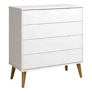 Cômoda Gaveteiro Retrô Elfe 4 Gavetas MDF Puxador Embutido Branco Acetinado Amadeirado Cômoda Gaveteiro Retrô Elfe Branco Acetinado Amadeirado - Reller