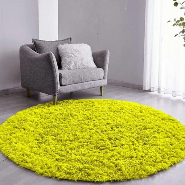 Tapete Sala Felpudo Peludo Amarelo Redondo 60 Cm