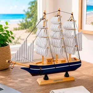 Miniatura Decorativa Caravela Barco em Madeira para Decoração Náutica Branco Artesanal Decorativa Caravela Barco em Madeira Náutica Branco Artesanal