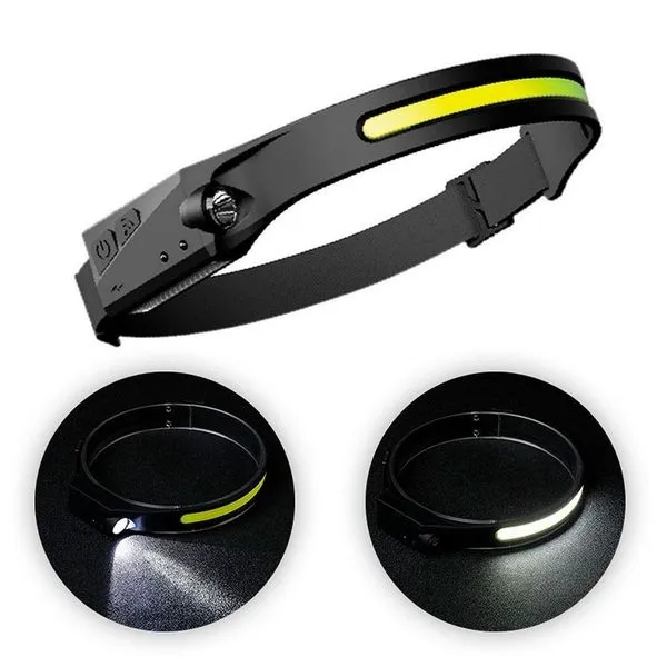 Lanterna de Cabeça Faixa LED USB Recarregável com 4 Modos Resistente à Água para Atividades Noturnas Preto Lanterna de Cabeça Faixa LED USB Tipo C Resistente à Água com Elástico Ajustável Preto