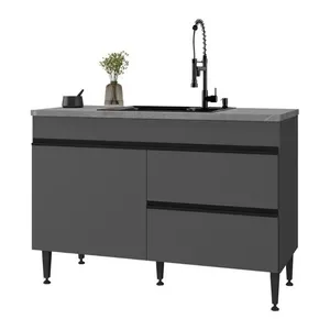 Balcão de Cozinha Gabinete para Pia Milano MP2385 2 Portas 1 Gaveta MDF MDP 120cm Cinza Grafite Multimóveis Balcão de Cozinha para Pia Milano MP2385 2 Portas 1 Gaveta 120cm Cinza Grafite Multimóveis