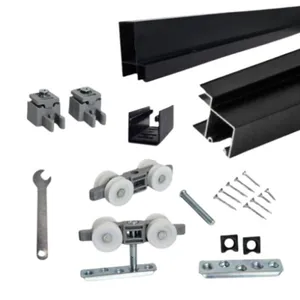 Kit Sobrepor Flex 2m 4 Rodas Batente e Trilho Superior 35x35mm Perfil Rold Kit Sobrepor Flex 2m 4 Rodas Batente e Trilho Superior 35x35mm Preto