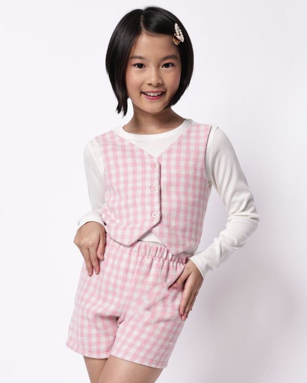 Conjunto Infantil Curto Xadrez Rosa 4