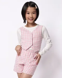Conjunto Infantil Curto Xadrez Rosa 4