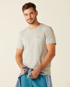 Camiseta Básica Masculina Bordado Frontal Em Viscose Stretch Cinza - M