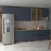 Cozinha Completa Bartira Cristal com 9 Portas, 7 Gavetas, 8 Prateleiras, 1 Nicho Lâmina de Mel/Azul Royal