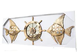 Conjunto Espelho E Ornamentos Latcor 3 Peças Peixes Redondo Dourado KD721132