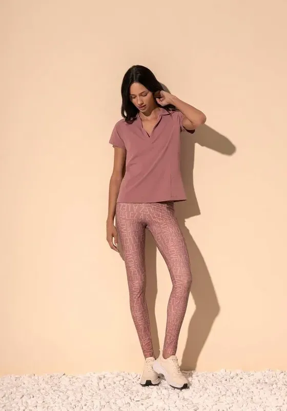 Blusa De Mangas Curtas Com Decote Em V E Gola Move ROSA VINTAGE PP