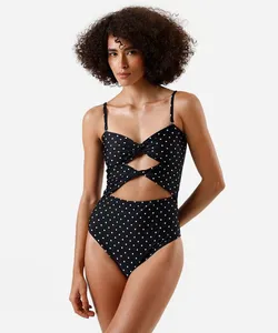 maiô feminino com recorte poá preto GG