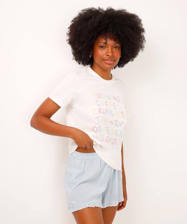 short de pijama listrado com babados azul P