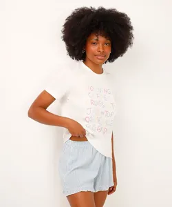 short de pijama listrado com babados azul M