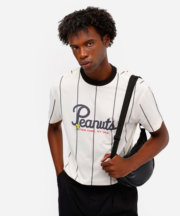 camiseta masculina de algodão snoopy listrada off white M