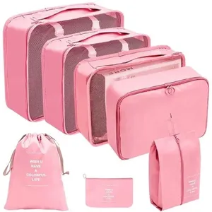 Kit Organizadores de Mala 7 Peças Oem Necessaire em Nylon Resistente à Água Rosa Unissex Kit de Organizadores de Mala 7 Peças Oem Necessaire em Nylon Rosa Unissex