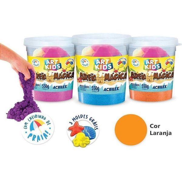 Areia Mágica para Modelagem 550g com Moldes de Praia Laranja Acrilex