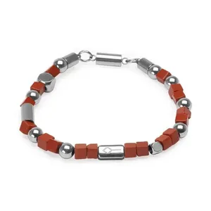 Pulseira Borman de Pedra Natural Jaspe Vermelha Vermelho GG