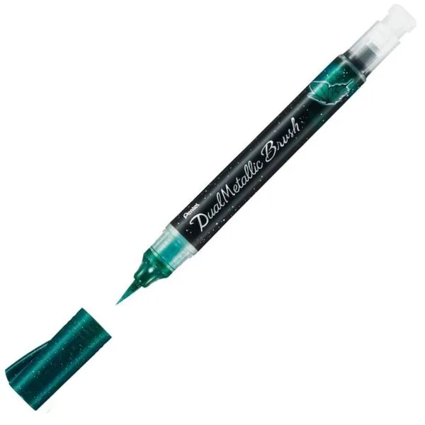 Marcador Dual Metallic Brush Pentel Arts Verde + Azul Metálico
