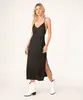 vestido slip dress midi de cetim com fenda preto M