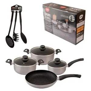 Jogo de Panelas 7 Peças Aluminio Antiaderente Cinza Com 3 Utensílios CK7289 - Clink