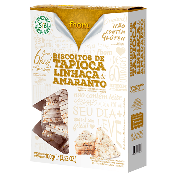 Biscoito de Tapioca com Linhaça Dourada e Amaranto 100g - Fhom