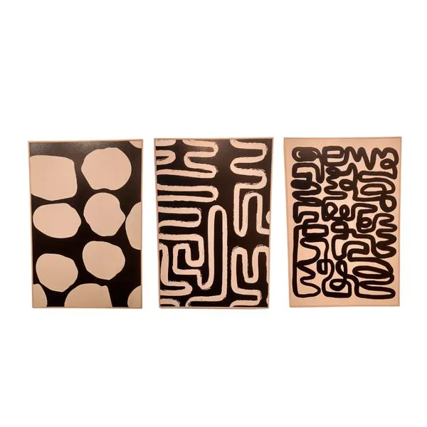 Conjunto Quadros Trio Abstratos MDF Marrom e Bege XF553321 - Brascontinental