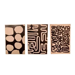 Conjunto Quadros Trio Abstratos MDF Marrom e Bege XF553321 - Brascontinental