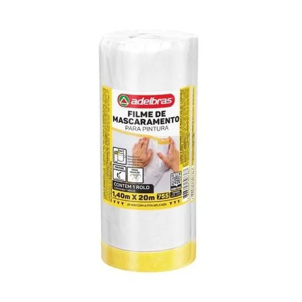 Filme de Mascaramento para Pintura 1,40x20m Modelo 755 para Proteção de Superfícies Internas e Externas Adelbras Filme de Mascaramento para Pintura 1,40x20m 755 para Acabamento sem Manchas em Ambientes Limpos