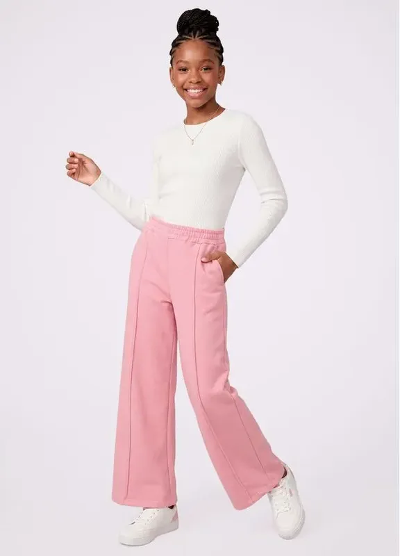 Calça Moletom Juvenil Wide Leg Rosa 14
