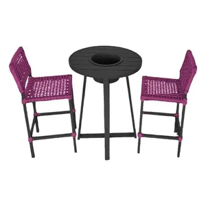 Kit Mesa Bistrô Champanheira com 2 Banquetas França Corda Náutica Rosa Preto Guimaraes Store Conjunto Bistrô Champanheira Tampo Ripado E 2 Banquetas França Corda Náutica Rosa - Cor: Rosa