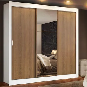 Guarda-Roupa Casal Madesa Mônaco 3 Portas de Correr com Espelho Branco/Rustic Cor:Branco/Rustic