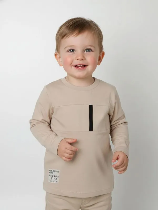 Camiseta Manga Longa Infantil Para Menino - BEGE 1