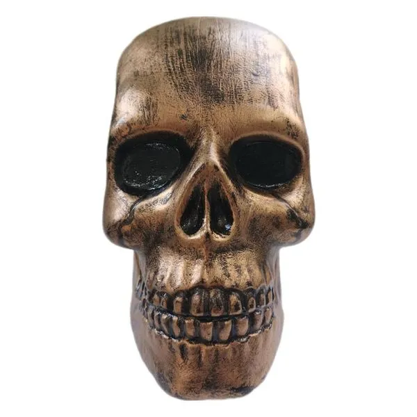 Crânio De Plástico Dourado Para Decoração - 28 Cm